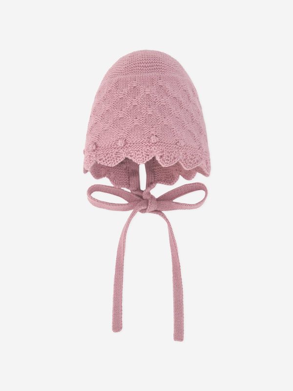 Baby Girls Wool Knit Bonnet in Pink Hot on Sale