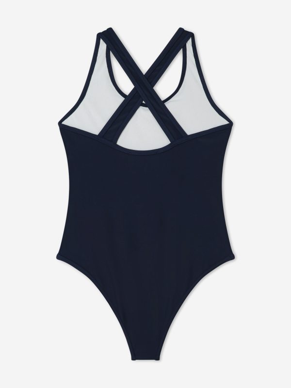 Michael Kors Girls Logo Print Swimsuit in Navy For Cheap