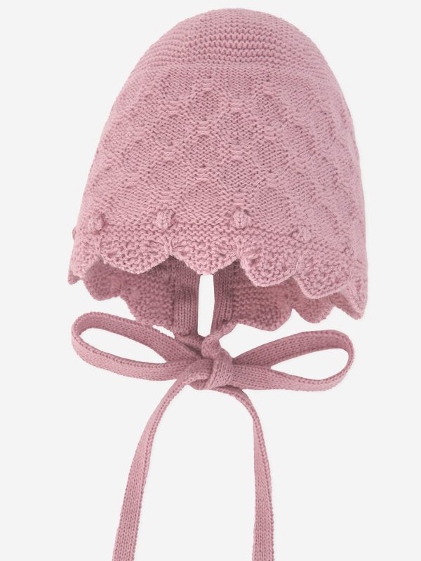 Baby Girls Wool Knit Bonnet in Pink Hot on Sale