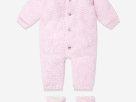 Baby Girls Wool Pramsuit With Booties in Pink Sale