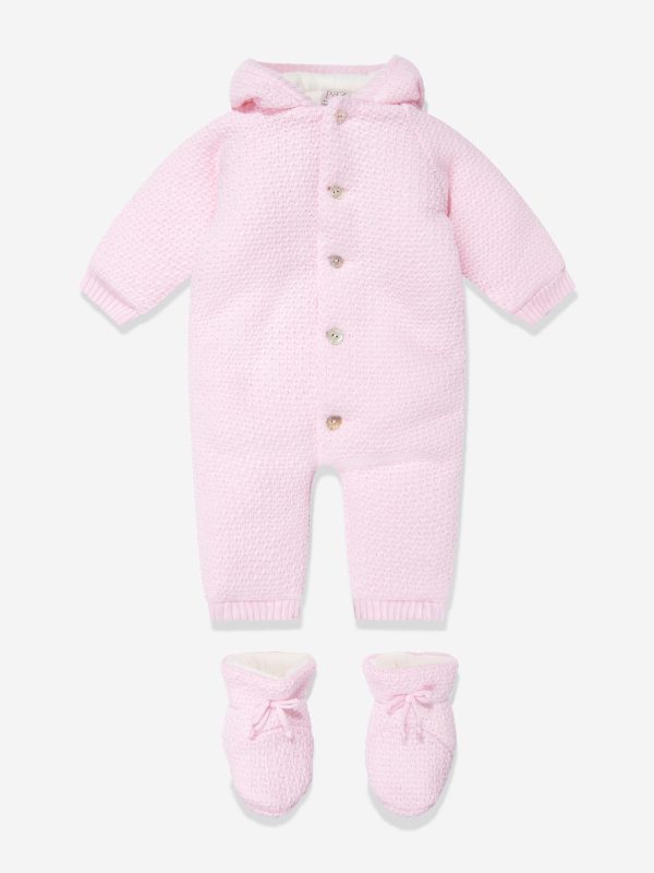 Baby Girls Wool Pramsuit With Booties in Pink Sale