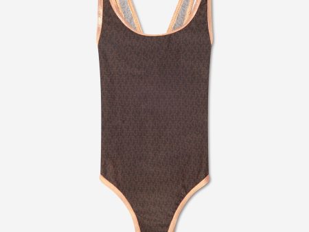 Michael Kors Girls Patterned Swimming Costume in Brown Hot on Sale