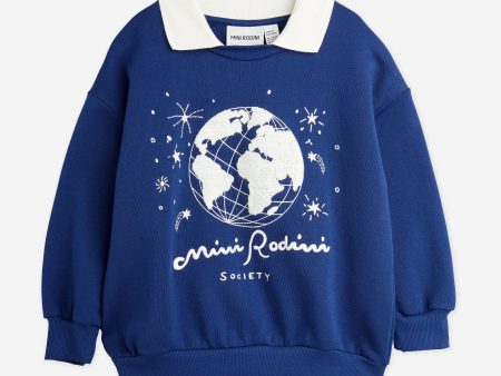 Mini Rodini Kids Society Embroidered Collar Sweatshirt in Blue Online