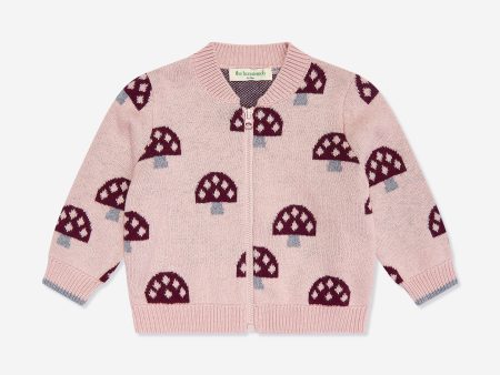 Girls Mushroom Knit Cardigan in Pink For Discount