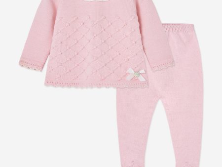 Baby Girls Knitted 2 Piece Set in Pink Discount