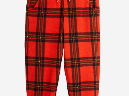 Mini Rodini Kids Check AOP Fleece Joggers in Red For Cheap