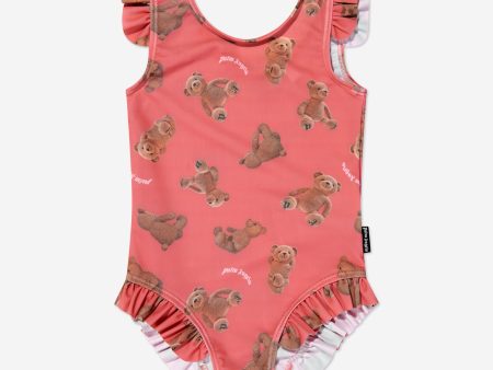 Palm Angels Girls AOP PA Bears Swimsuit in Coral For Discount