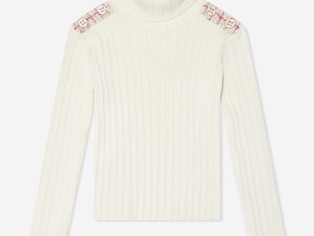 Girls Ribbed Jumper in White on Sale