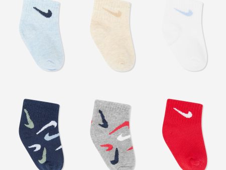 Baby Swooshfetti 6 Pack Ankle Socks Ser in Grey For Sale