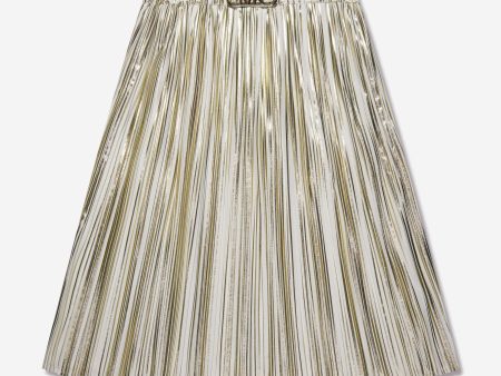 Michael Kors Girls Pleated Mid-Length Skirt in Gold Supply