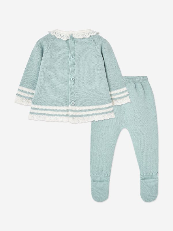 Baby Girls Knitted 2 Piece Set in Green For Discount