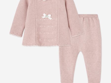 Baby Girls Knitted 2 Piece Set in Pink For Sale