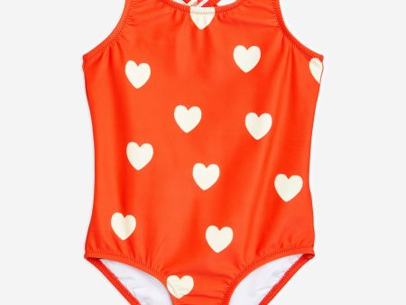 Mini Rodini Girls Heart Print Swimsuit in Red Online Sale