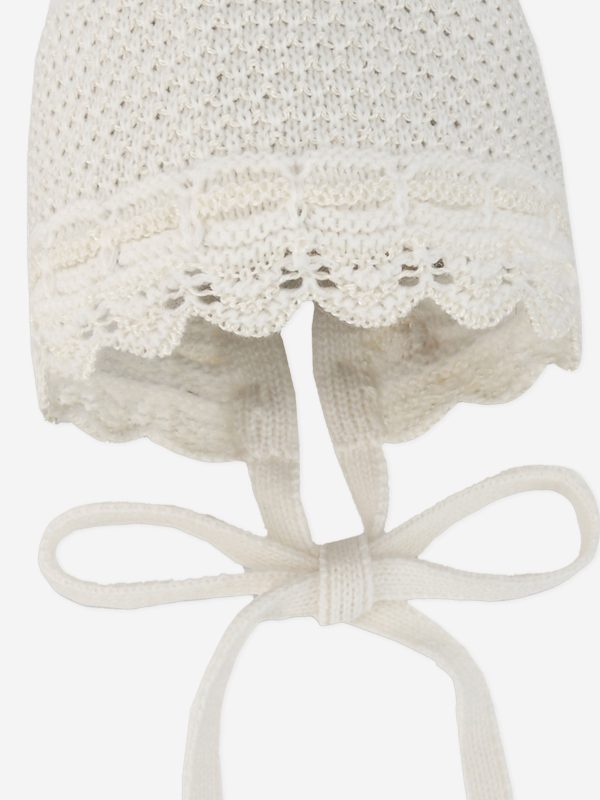 Baby Girls Wool Knit Bonnet in Ivory Cheap