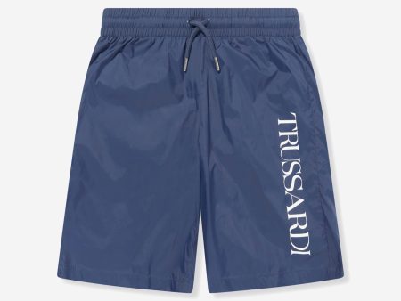 Trussardi Boys Zakery Logo Swim Shorts in Navy For Discount