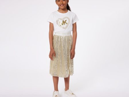 Michael Kors Girls Pleated Sequined Mid-Length Skirt in Gold Sale