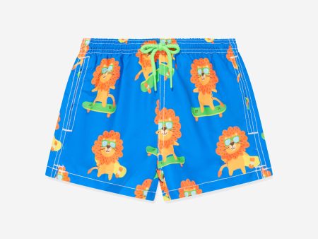 MC2 Saint Barth Boys Skateboard Leo Swim Shorts in Blue For Cheap