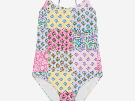 MC2 Saint Barth Girls Patchwork Swimsuit in Multicolour Fashion