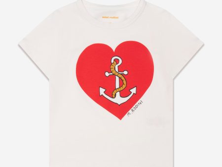 Mini Rodini Kids Sailors Heart T-Shirt in White on Sale