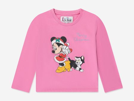 MC2 Saint Barth Girls Minnie Christmas Long Sleeve T-Shirt in Pink Hot on Sale