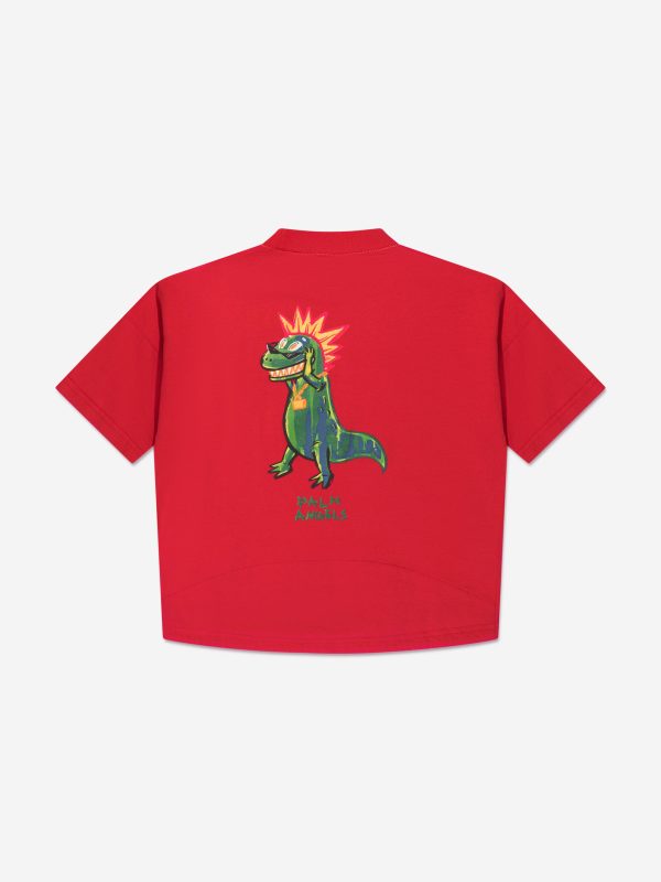 Palm Angels Boys Dino Punk Check T-Shirt in Red Online now