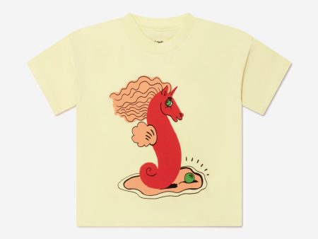 Mini Rodini Kids Unicorn Seahorse T-Shirt in Yellow Sale