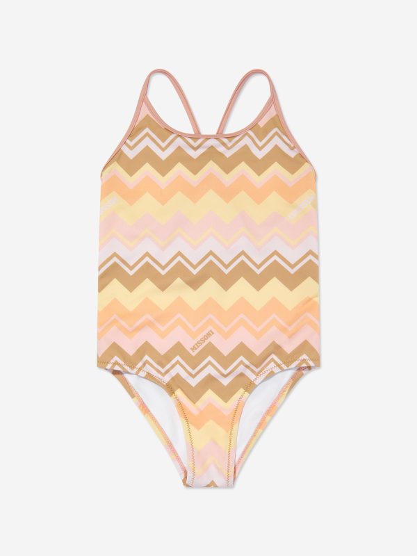 Girls Zigzag Swimsuit in Orange Fashion