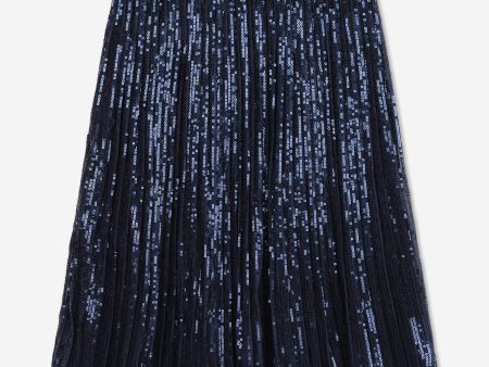 Michael Kors Girls Pleated Sequined Mid-Length Skirt in Navy Fashion